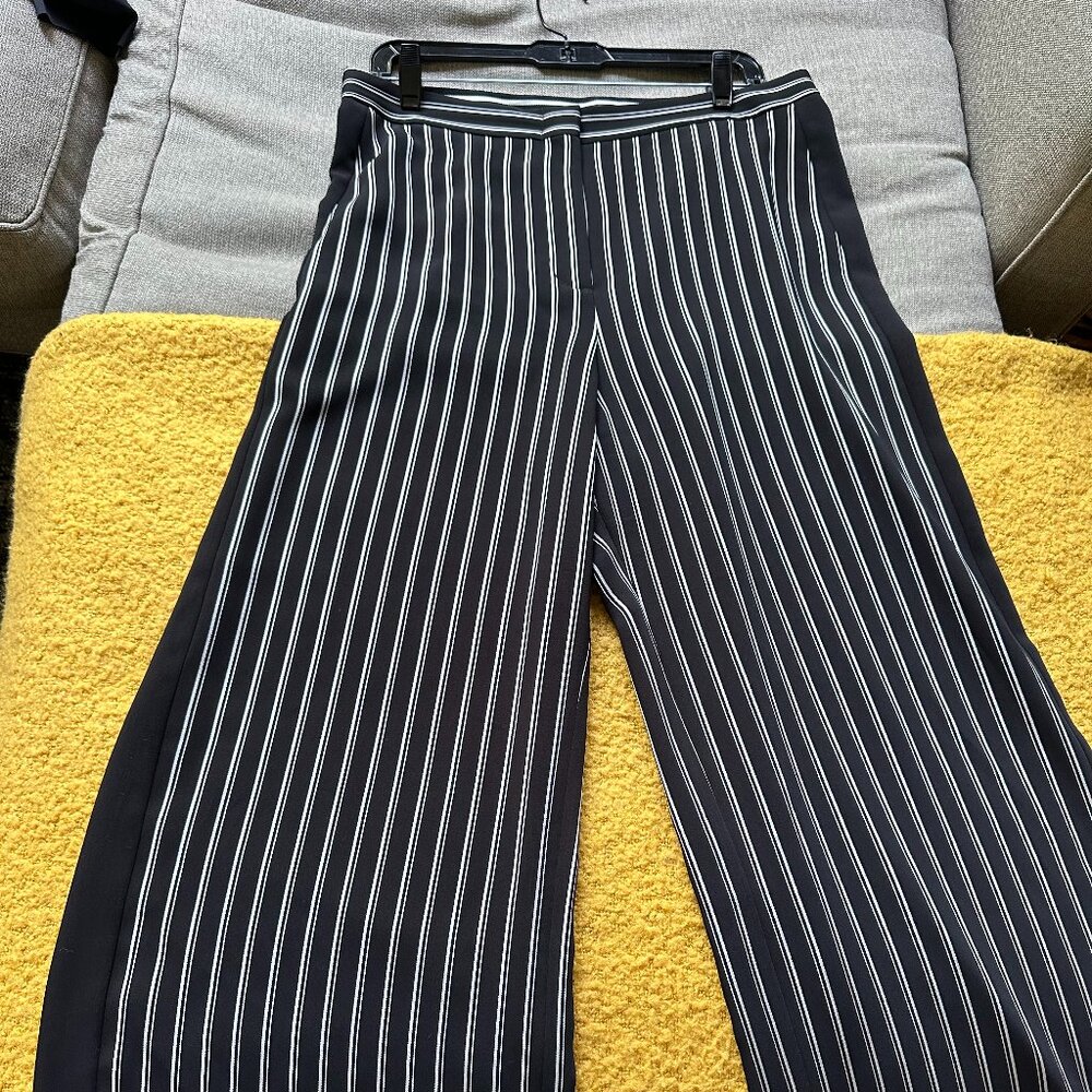 BCBGMAXAZRIA High Rise Wide Leg Pants Stripe Black - Size L